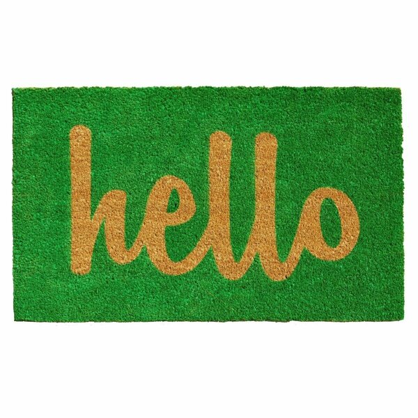 Configuracion 17 x 29 in. Script Hello Rectangular Doormat Green & Natural CO3360816